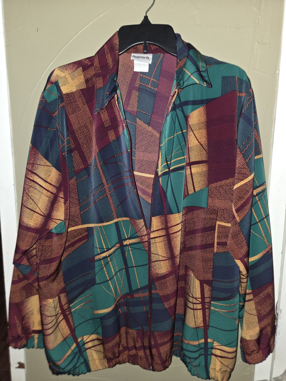 BonWorth Teal, Burgundy & Gold Plaid Varsity Jacket